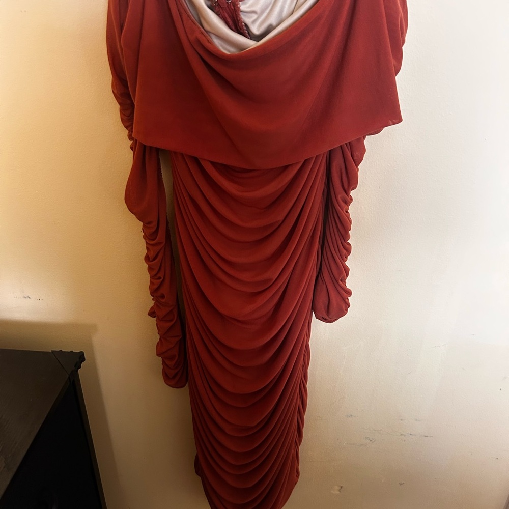 Fashion Nova Asymmetrical Rust Dress